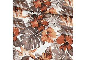 Cotton Fabric Monstera Brown on White Cotton Fabric Monstera Brown on White
