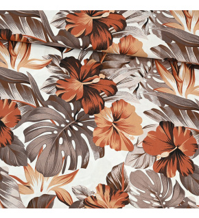 Cotton fabric 100% cotton, 125 g/m², width 160 cm, brown monstera on white