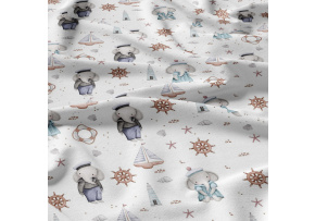 Children's cotton fabric by the meter Elephants and Helm on White