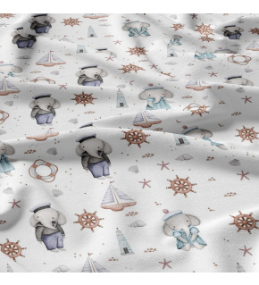 Children's cotton fabric by the meter Elephants and Helm on White