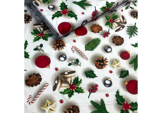 Vánoční bavlněná látka, metráž, šíře 160 cm, vzor Vánoce na Bílém 23