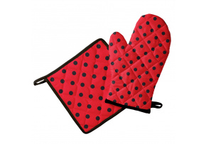 Kitchen Oven Mitt and Pot Holder, Red Polka Dot