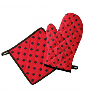 Kitchen Oven Mitt and Pot Holder, Red Polka Dot