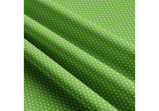 Children's cotton fabrics, by the meter. Dot 3 mm, White on Green