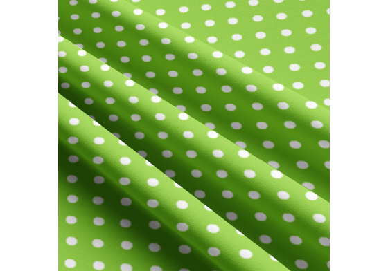 Children's cotton fabrics, by the meter. Dot 10 mm, White on Green