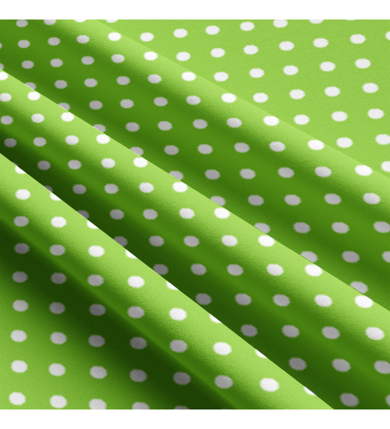 Children's cotton fabrics, by the meter. Dot 10 mm, white on Green