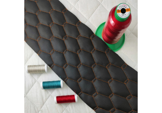 Eco-leather GEO color black-orange quilted with threads 1.45 m x 0.85 m