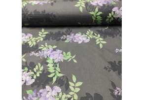 Cotton Fabric Lilac Branches White on Graphite