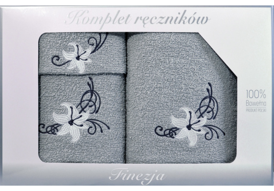 Set of 3 Terry Towels, Color Grey