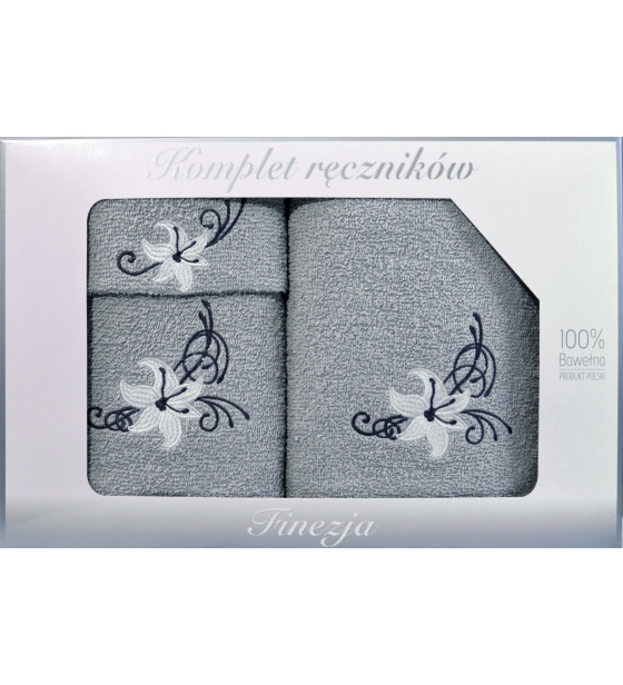 Set of 3 Terry Towels, Color Grey