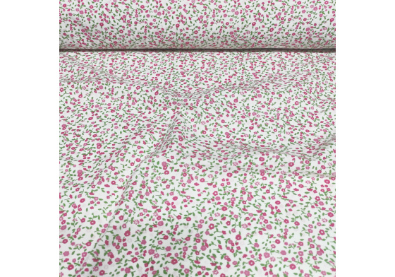 Cotton Fabric Small Flowers Red on White