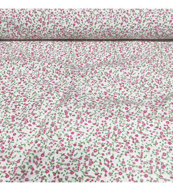 Cotton fabric 100% cotton, 125 g/m², width 160 cm, small red flowers on white