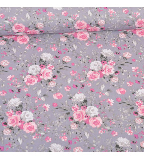 Cotton fabric 100% cotton, 125 g/m², width 160 cm, flowers on graphite