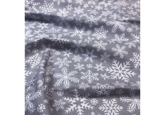 Christmas cotton fabric, by the meter, width 160 cm, White Snowflakes on Gray