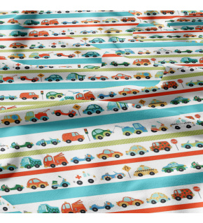 Children's cotton fabric by the meter Car on White