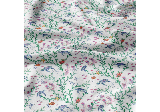 Children's cotton fabric by the meter Water World on White