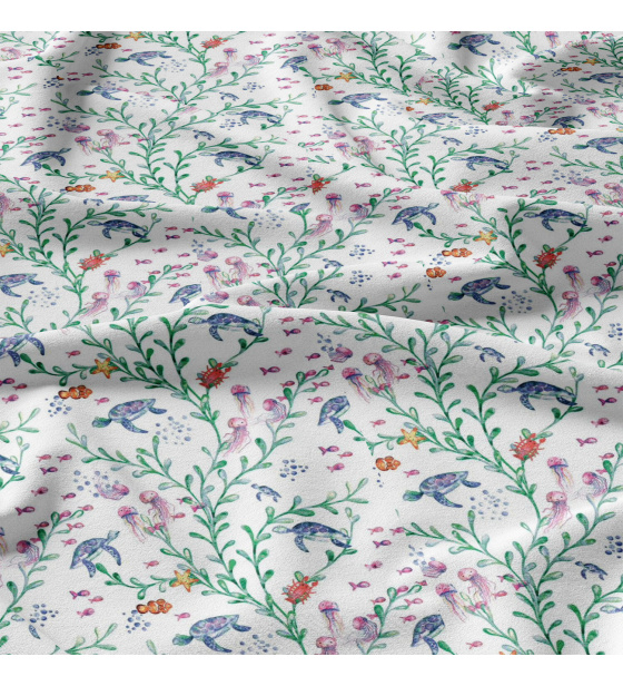 Children's cotton fabric by the meter Water World on White