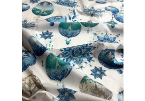 Christmas cotton fabric, by the meter, width 160 cm, Christmas Toys Grey and Blue on White