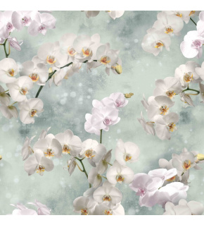Velvet upholstery fabrics with print, White orchids