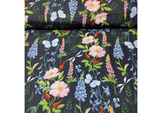 Dekorační dětská bavlněná látka vzor Pole na granátovém