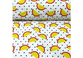 Cotton fabric Lemon on polka dots