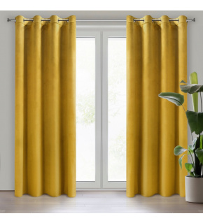 Decorative velvet curtain with eyelets MUSTARD 140x250 cm
