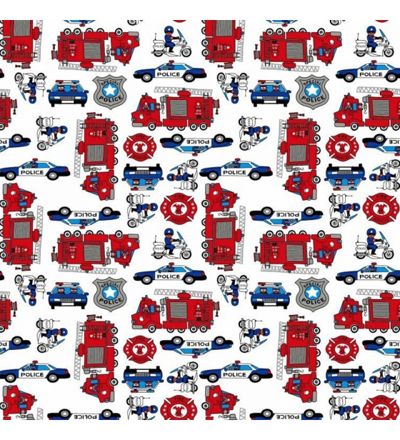 Children's cotton fabric by the meter Police on White