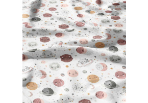 Cotton fabrics, by the meter. World of Planets, Brown on White