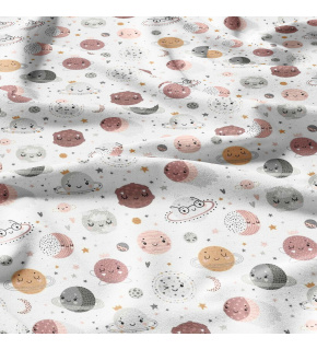 Cotton fabrics, by the meter. World of Planets, Brown on White