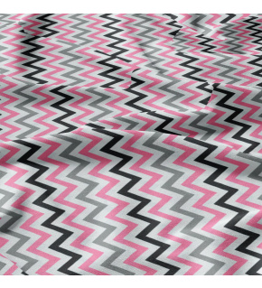 Decorative children's cotton fabrics, by the meter. Zigzag Pink, Gray, and Black