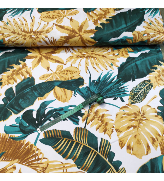 Cotton fabric 100% cotton, 125 g/m², width 160 cm, emerald monstera