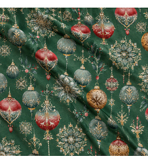 Christmas cotton fabric, by the meter, width 160 cm, Christmas Toys on Green