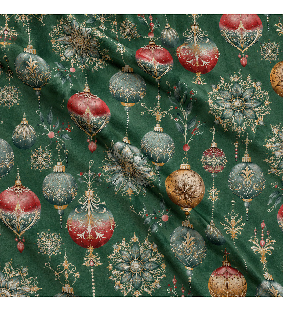 Christmas cotton fabric, by the meter, width 160 cm, Christmas Toys on Green