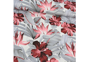 Cotton Fabric Monstera Gray on White