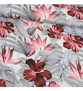 Cotton fabric 100% cotton, 125 g/m², width 160 cm, gray monstera on white