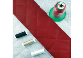 Ultrasonically quilted eco-leather, color red, by the meter