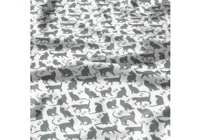Cotton fabrics, by the meter. Gray Cats on White