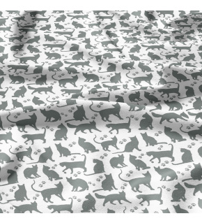 Cotton fabrics, by the meter. Gray Cats on White