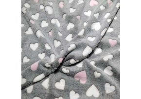 Minky Beránek, 220 g/m², width 160 cm, fabric by the meter, pink and white hearts on grey