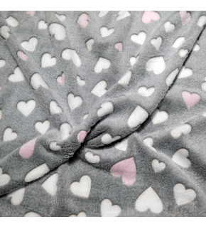 Minky Beránek, 220 g/m², width 160 cm, fabric by the meter, pink and white hearts on grey