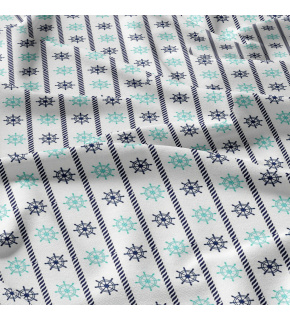 Children's cotton fabric by the meter Steering Wheels Blue and Mint on White