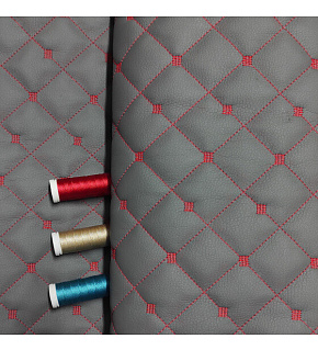 Quilted faux leather MIX 3x3 cm color Gray-Red 1.45 m x 0.5 m