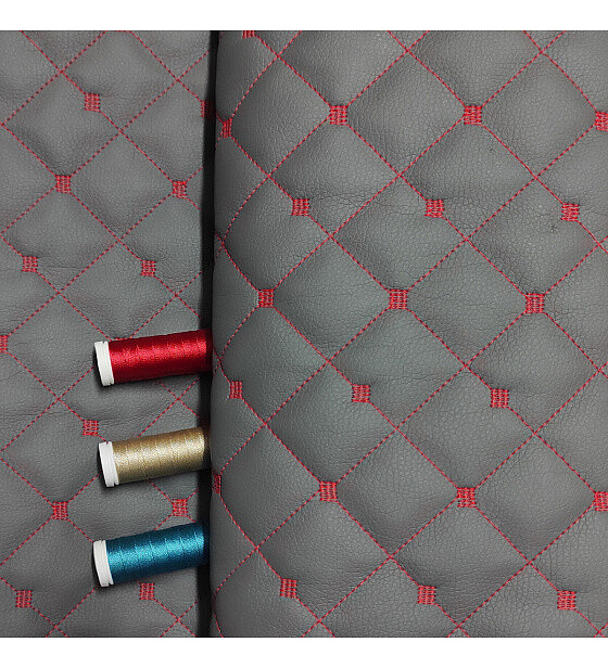 Quilted eco-leather MIX 3x3 cm color Gray-Red 1.45 m x 0.7 m