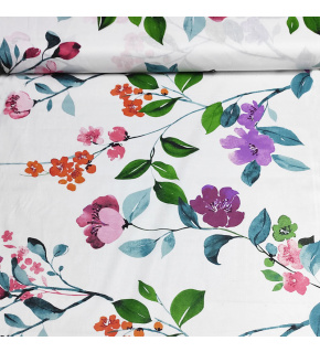 Cotton fabric 100% cotton, 125 g/m², width 160 cm, purple flowers on white