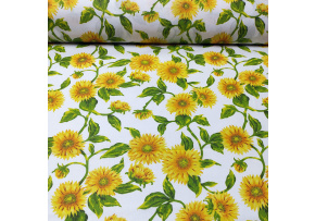 Cotton Fabric Sunflowers on White, 220 cm