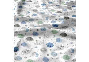 Cotton fabrics, by the meter. World of Planets, Blue on White Cotton fabrics, by the meter. World of Planets, Blue on White