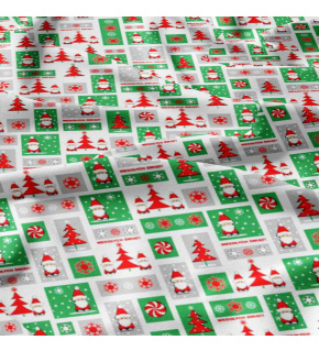 Christmas cotton fabric, by the meter, width 160 cm, Christmas Red-Green on White