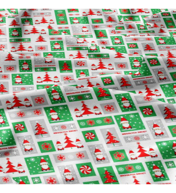 Christmas cotton fabric, by the meter, width 160 cm, Christmas Red-Green on White