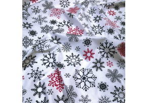 Christmas cotton fabric, by the meter, width 160 cm, Black and Red Snowflakes on White