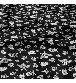 Cotton fabric 100% cotton, 125 g/m², width 160 cm, white skulls on black Cotton fabric 100% cotton, 125 g/m², width 160 cm, white skulls on black